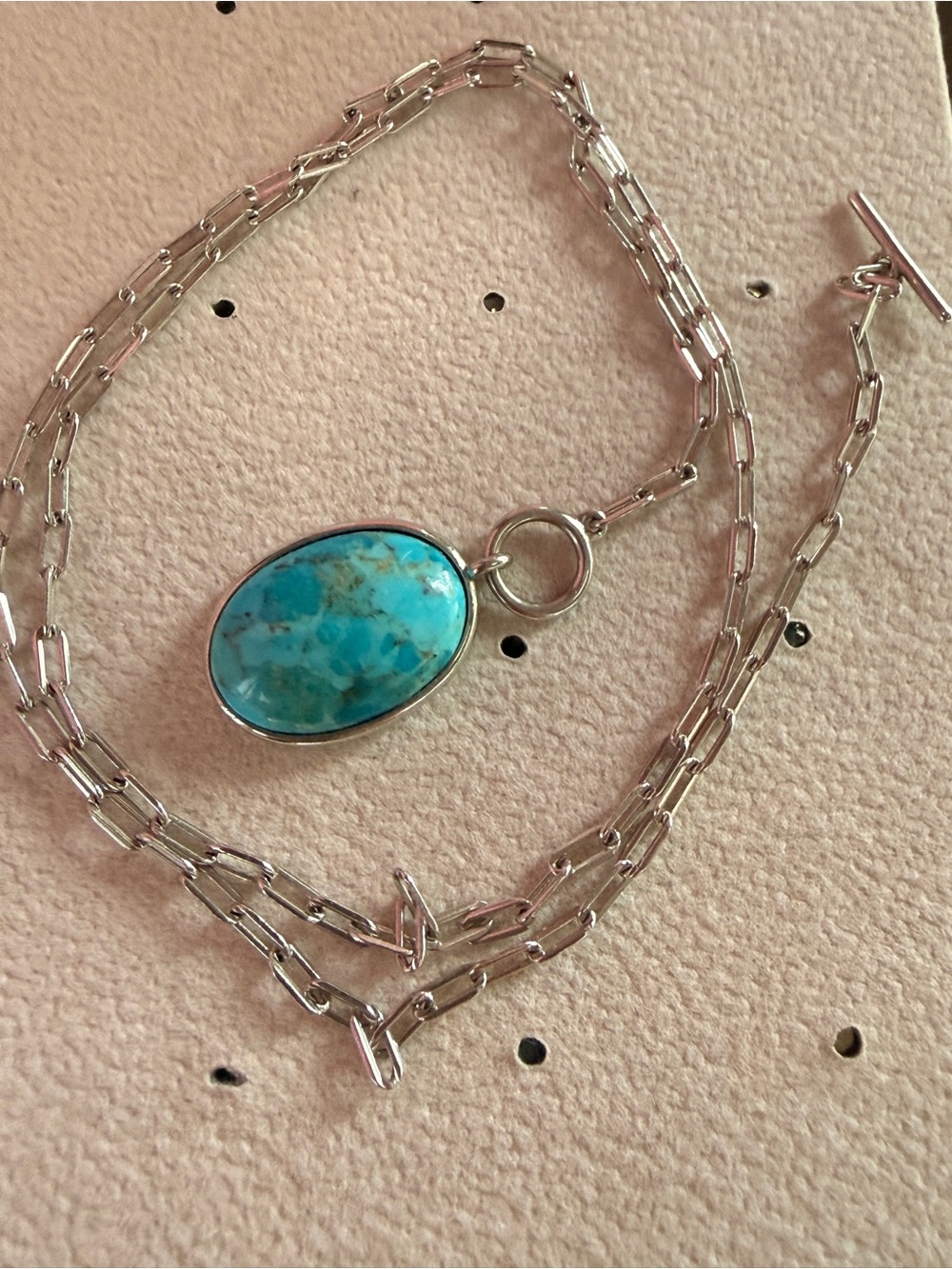✨New✨Sterling Silver Paperclip Necklace with Turquoise Oval Pendant - Blue